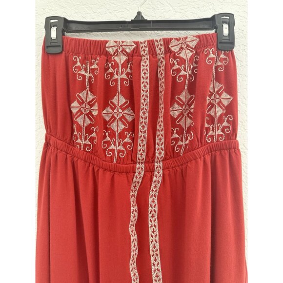 Papaya Strapless Maxi Dress Size M Crimson Red Embroidered Boho Charm Peasant - Picture 2 of 12